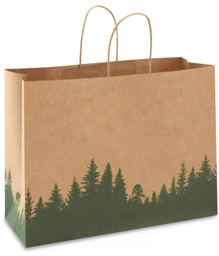 16" x 6" x 12" Printed Kraft Paper Shopping Bags , Vogue, Trees