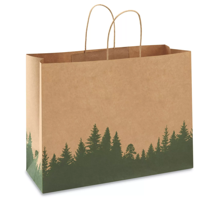 16" x 6" x 12" Printed Kraft Paper Shopping Bags , Vogue, Trees