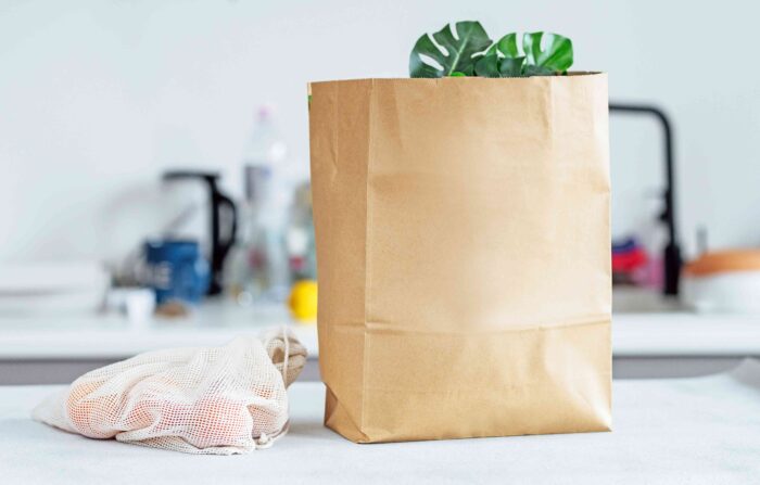 Eco Friendly Grocery Bags made in 100% Recycled Paper – Available in Kraft Brown, White and Custom Printed Options in several Size and bundle variations.