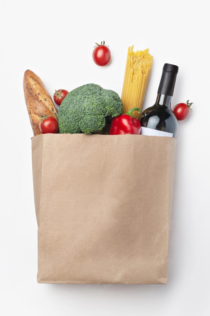 Eco Friendly Grocery Bags made in 100% Recycled Paper – Available in Kraft Brown, White and Custom Printed Options in several Size and bundle variations.